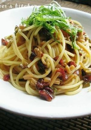 なめたけと漬物の和風パスタ。-レシピのメイン写真