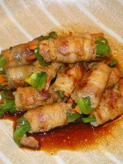 豚バラで野菜ロール照り焼き-レシピのメイン写真