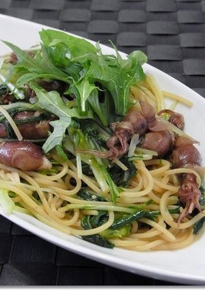 ホタルイカと水菜の簡単和風ペペロンチーノ-レシピのメイン写真