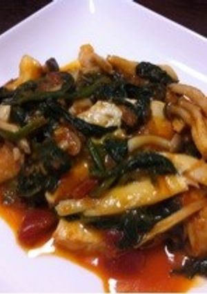 ほうれん草とキノコのトマトソースお魚添え-レシピのメイン写真