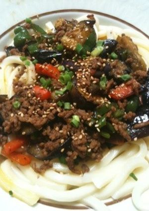 釜玉うどん風！！麻婆ナス乗せ-レシピのメイン写真
