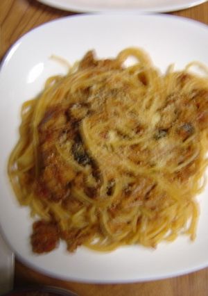 残った煮込みハンバーグから作るミートスパ-レシピのメイン写真