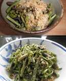 めんつゆでわらびの鰹節おひたしと胡麻和え