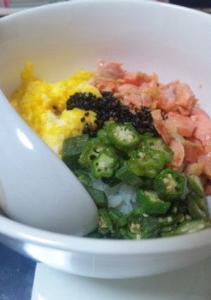 鮭そぼろの３色丼〜手作りごまだれがけ〜-レシピのメイン写真