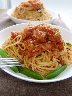 ツナと絹さやのトマトソースパスタ-レシピのメイン写真