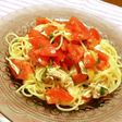 ささみとトマトでニンニク香る冷製パスタ
