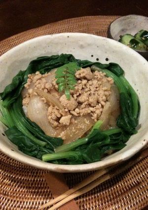 新玉ねぎで自然な甘さ＊鶏そぼろ丼-レシピのメイン写真