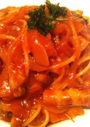 トマトと玉葱と豚肉の時短パスタ-レシピのメイン写真