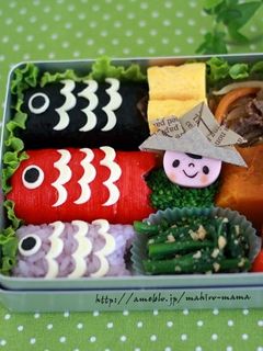こどもの日キャラ弁☆鯉のぼりおにぎり-レシピのメイン写真