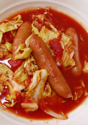 ヘルシー！春キャベツとソーセージトマト煮-レシピのメイン写真