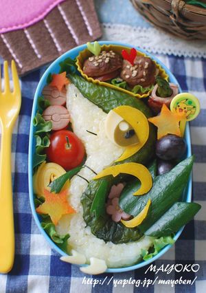 ポケモン　野沢菜ツタージャ弁当　キャラ弁-レシピのメイン写真