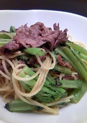 大根葉と牛肉のペペパスタ-レシピのメイン写真