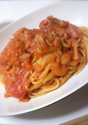 トマト缶でツナとトマトの生パスタ♪-レシピのメイン写真