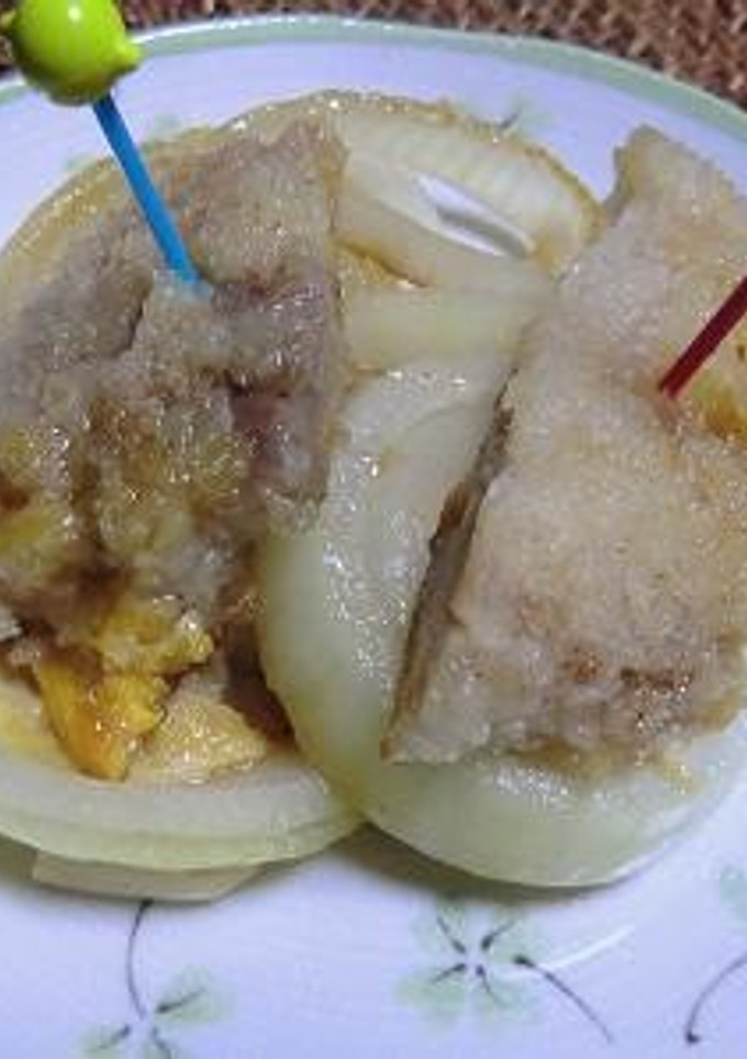 新玉ねぎととんかつの卵とじ-レシピのメイン写真