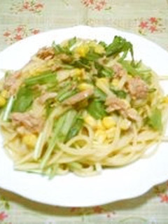 ** ツナとみぶ菜のコンソメパスタ **-レシピのメイン写真