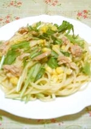** ツナとみぶ菜のコンソメパスタ **-レシピのメイン写真