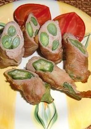 オクラといんげんの肉巻き-レシピのメイン写真
