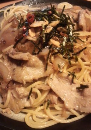 玉ねぎと豚肉の柚子こしょうパスタ-レシピのメイン写真