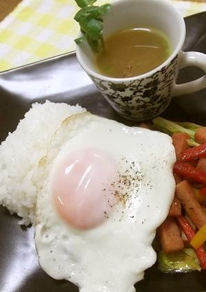 キャベツとスパムのソース炒め＆スープ-レシピのメイン写真