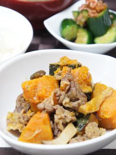 かぼちゃと牛肉の胡麻風味煮-レシピのメイン写真