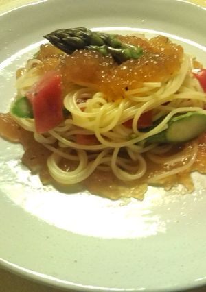 アスパラの冷製パスタ…コンソメジュレで…-レシピのメイン写真