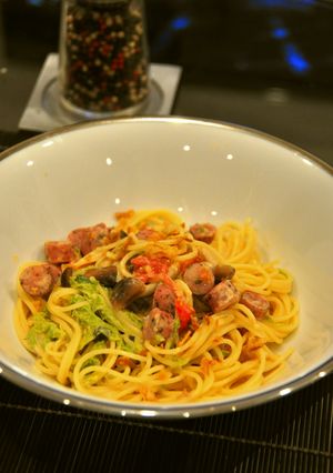 あおさとソーセージの豆乳クリームパスタ-レシピのメイン写真