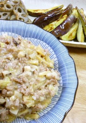 茄子メインの野菜ソテー　肉味噌あんかけ-レシピのメイン写真