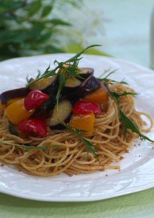 金ごまで秋なすかぼちゃのすりごまパスタ-レシピのメイン写真