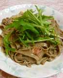 蕎麦パスタで和風フェットチーネ