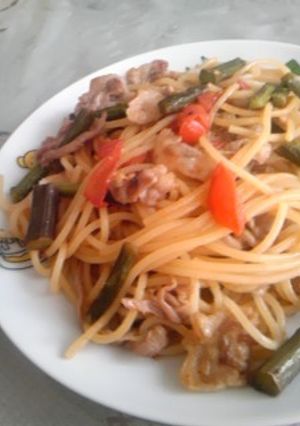 豚肉とわらびの和風パスタ-レシピのメイン写真