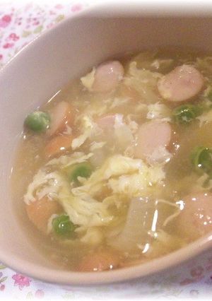 ♪卵ふわりｸﾞﾘｰﾝﾋﾟｰｽのｽｰﾌﾟ♪-レシピのメイン写真
