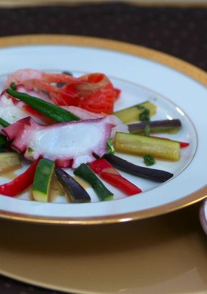 海鮮夏野菜の金ごまぽんずソース　-レシピのメイン写真