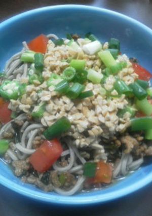 食欲増すスタミナひき肉納豆入り蕎麦-レシピのメイン写真