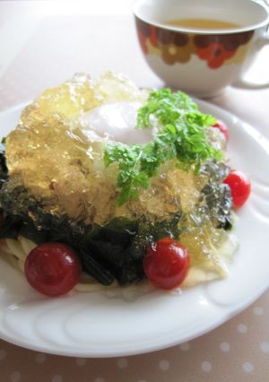ツナとわかめのとろたまジュレパスタ-レシピのメイン写真