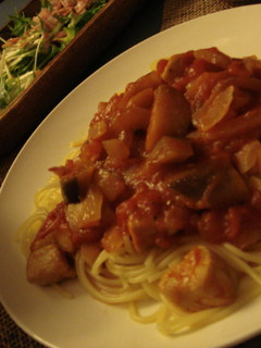 ナスと鶏肉新玉ねぎのトマトソースパスタ-レシピのメイン写真