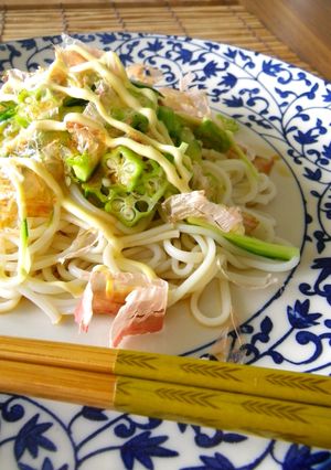 ちゅるっと♪オクラ＆おかかのマヨ素麺-レシピのメイン写真