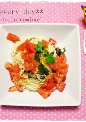 高菜漬けとトマトで冷製パスタ風素麺☆-レシピのメイン写真