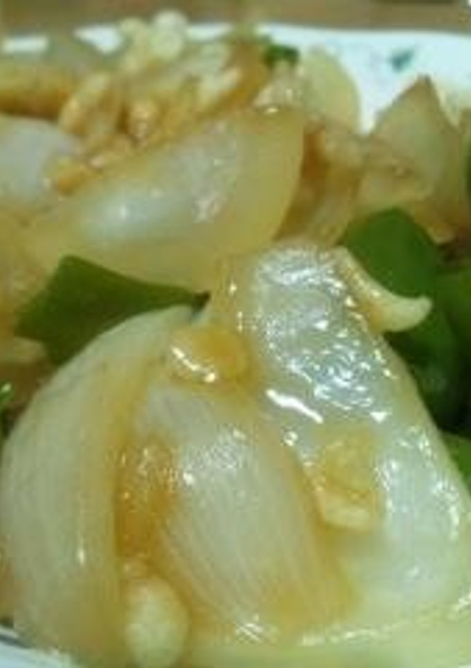 簡単うま♪新玉ねぎとピーマンの揚げ玉炒め-レシピのメイン写真