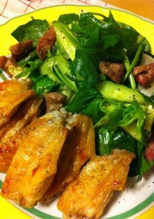 野菜たっぷりサラダ＆手羽中グリル添え-レシピのメイン写真