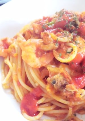 うまうまシーフードトマトパスタ-レシピのメイン写真