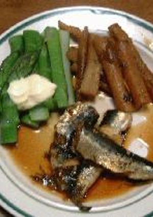 いわしの煮物　ごぼうとアスパラ添え-レシピのメイン写真