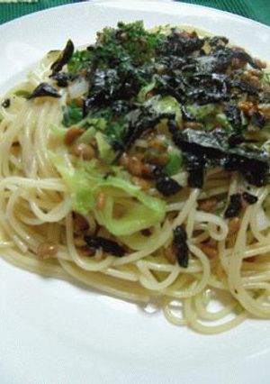 ねばねばファン必見！納豆とねぎのスパゲッティー。-レシピのメイン写真