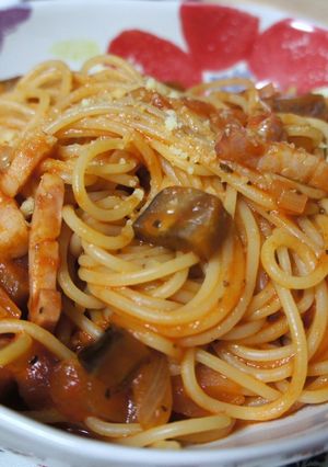 おひとり様ランチ♪トマトジュースでパスタ-レシピのメイン写真