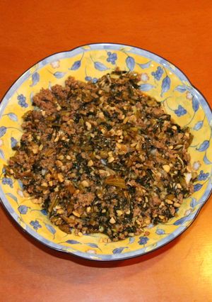 野沢菜・納豆・ひき肉の甘辛炒め-レシピのメイン写真