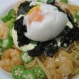 欲張り*エビとオクラと半熟卵のバター醤油パスタ*