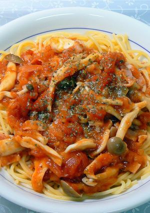 ベーコンと塩キノコのトマトソースパスタ-レシピのメイン写真