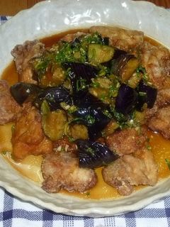 鶏のから揚げナスねぎ甘辛醤油がけ♪-レシピのメイン写真