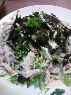 海苔うま!蒸し鶏と水菜のシーザーサラダ♫-レシピのメイン写真