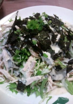 海苔うま！蒸し鶏と水菜のシーザーサラダ♫-レシピのメイン写真