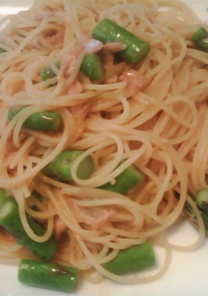 簡単！ツナとアスパラでめんつゆマヨパスタ-レシピのメイン写真